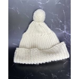Crochet Beanie Hat Pom Pom Knit Cream Color One Size Handmade Women’s Winter Cap